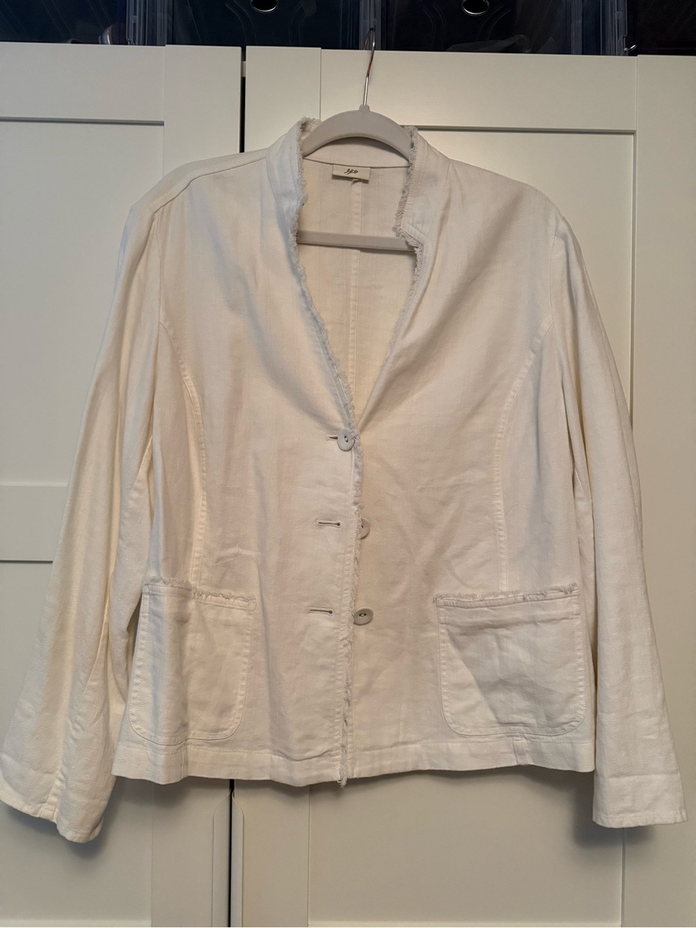 J. Jill White Linen Blend Button Jacket, M